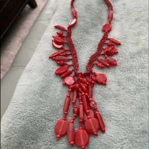 Coral Glass Bead Necklace Ornate India New